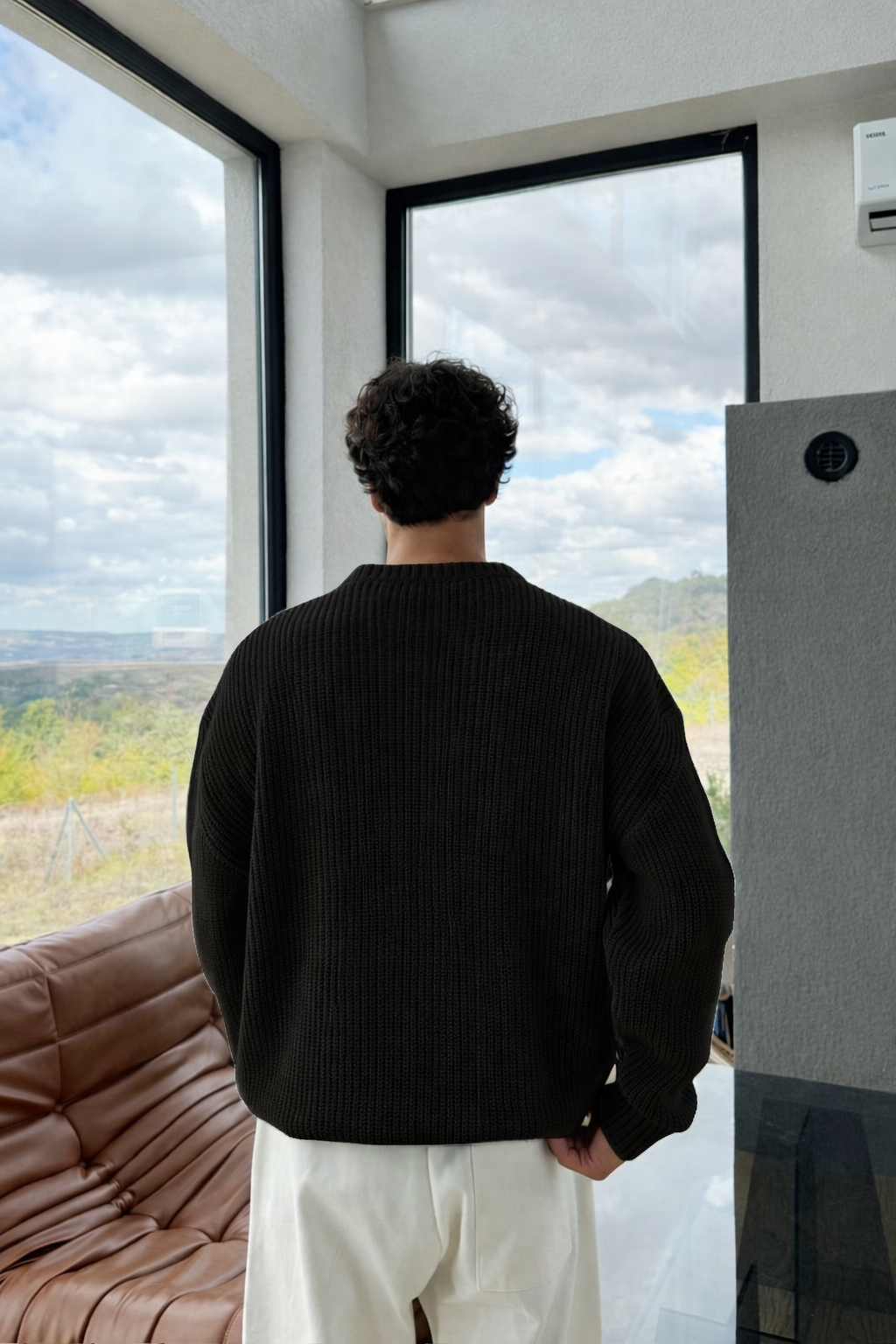 Black Knit Crewneck Sweater