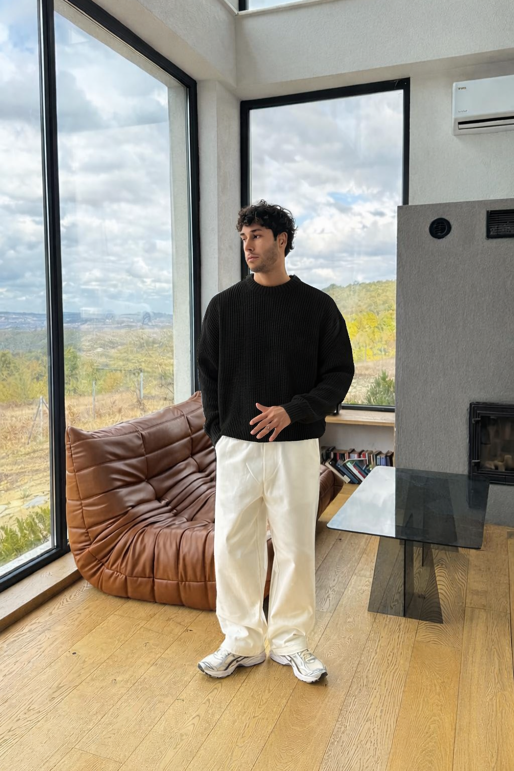 Black Knit Crewneck Sweater