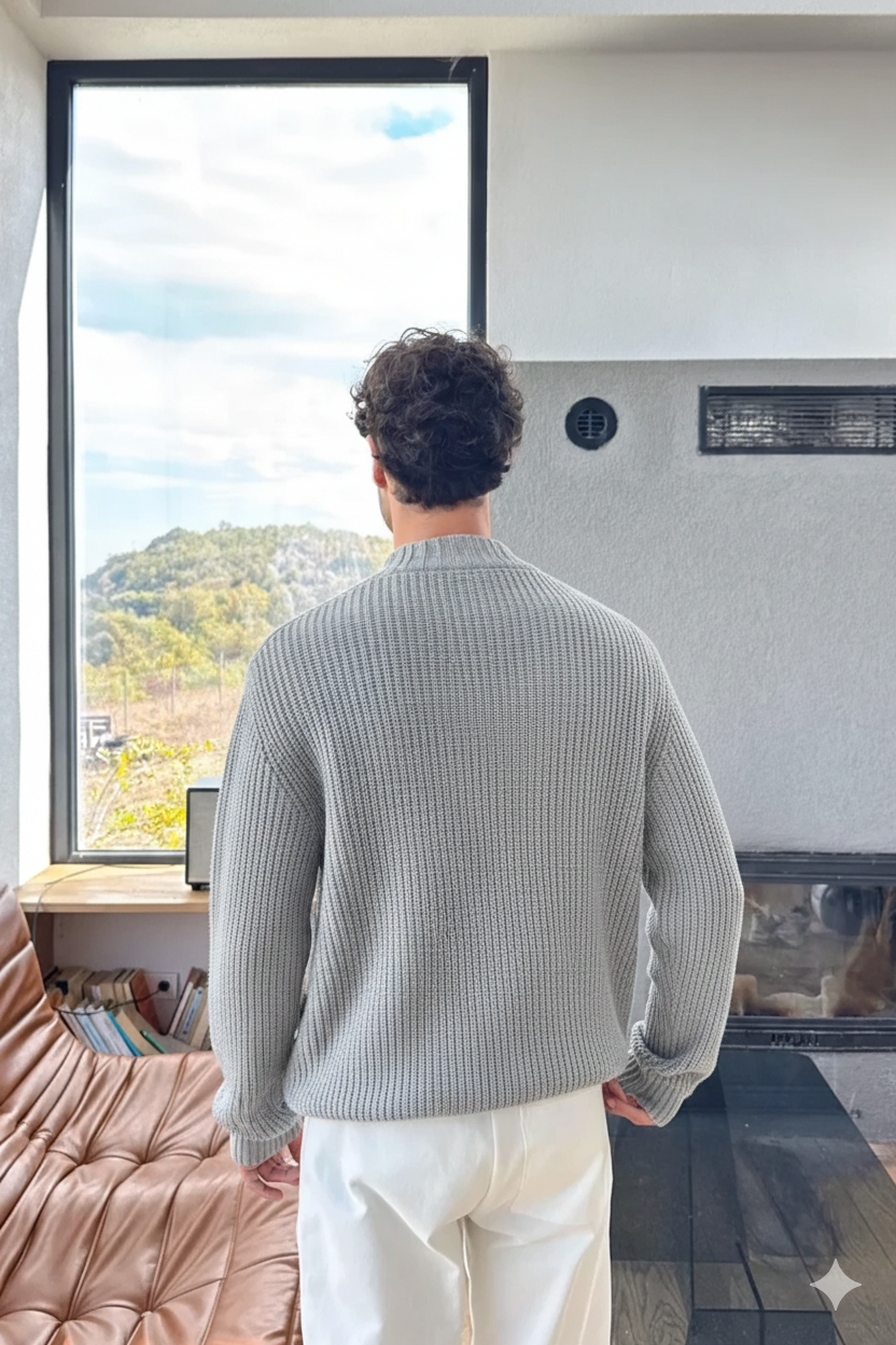 Light Grey Half-Zip Knit Sweater