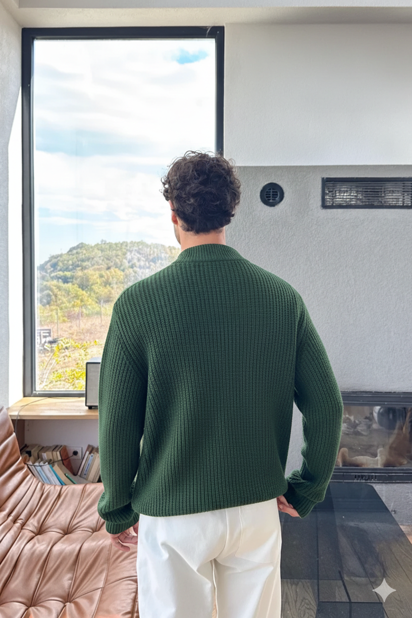 Dark Green Half-Zip Knit Sweater
