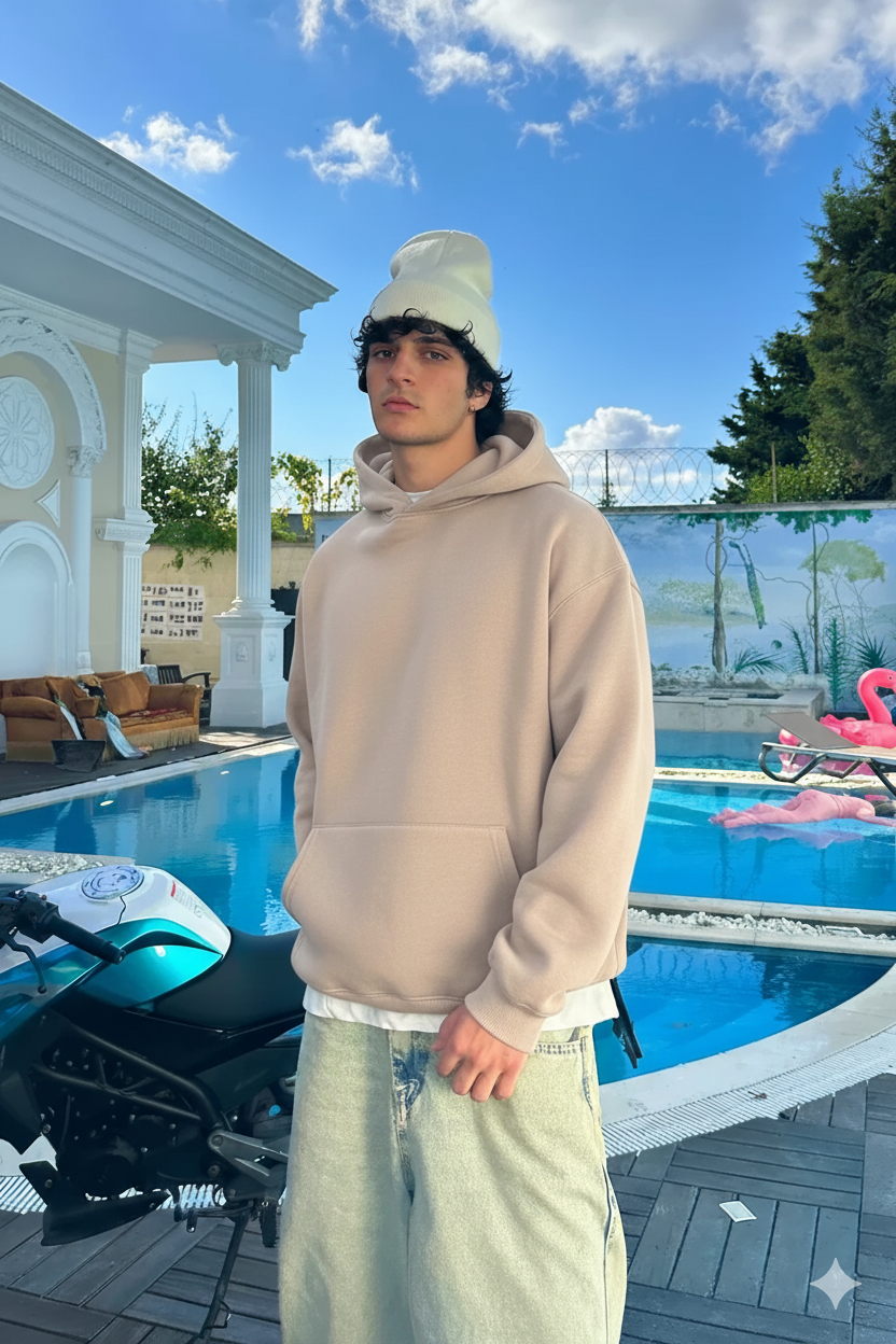 Biege Basic Oversized Hoodie