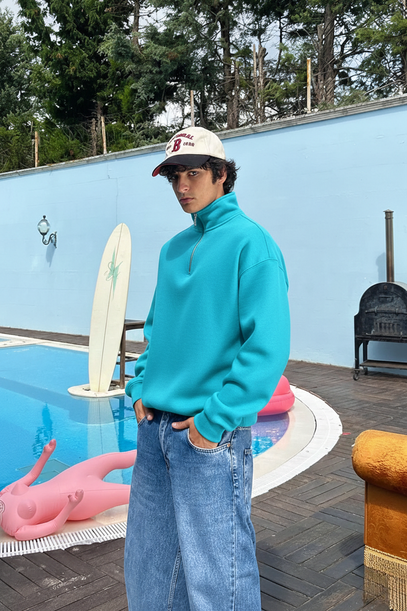 Light Blue Quarter-zip sweater