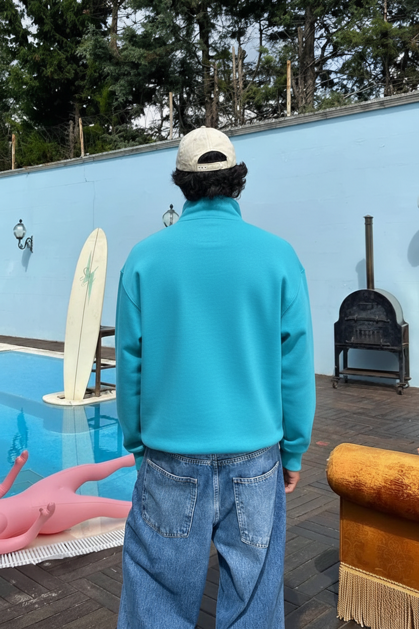 Light Blue Quarter-zip sweater