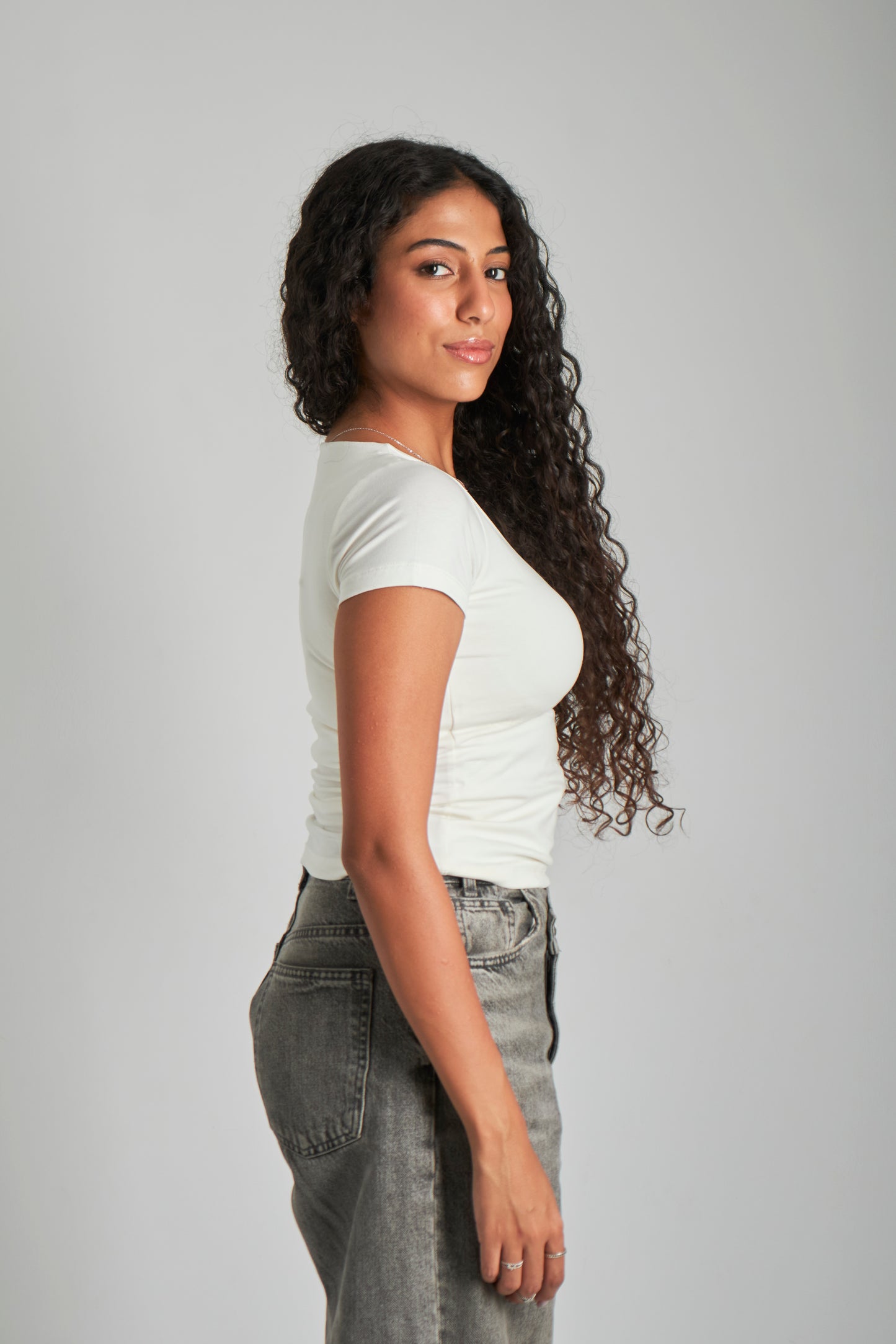 White U -Shaped Neck Cotton Basic Top – Double Layered |