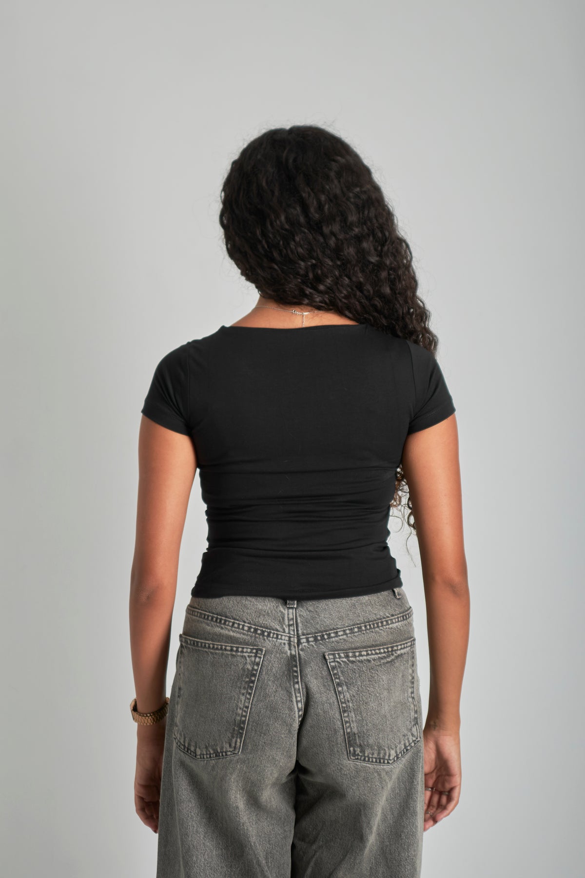 Black U -Shaped Neck Cotton Basic Top – Double Layered |