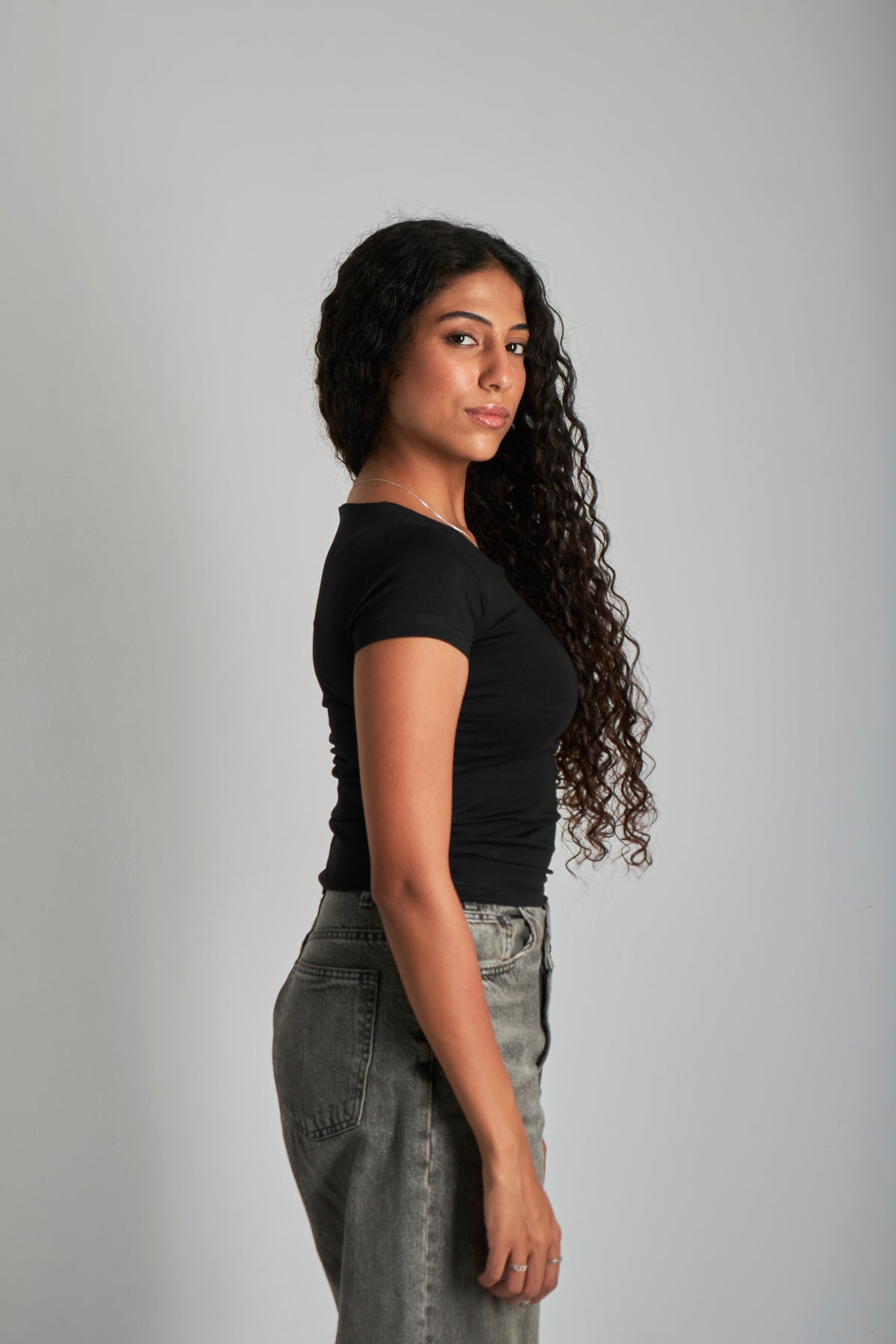 Black U -Shaped Neck Cotton Basic Top – Double Layered |