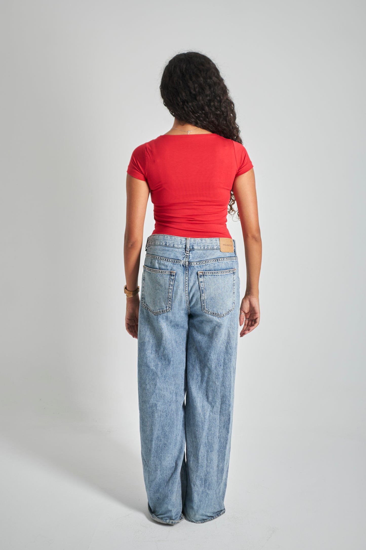 Red Round Neck Cotton Basic Top – Double Layered |