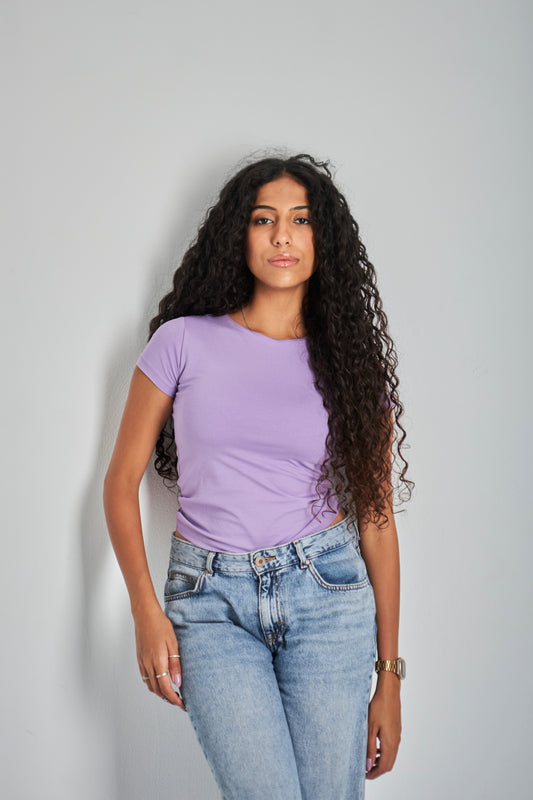 Lavender Round Neck Cotton Basic Top – Double Layered |