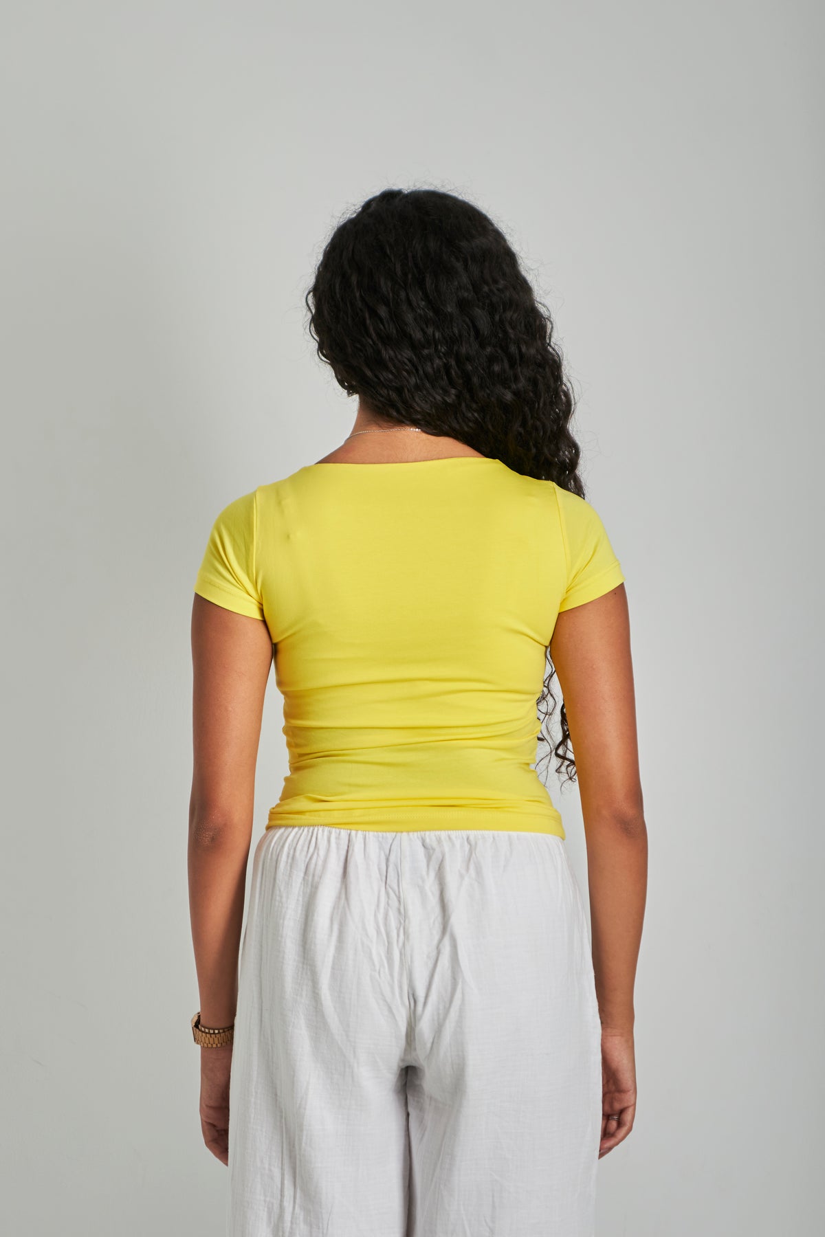 Yellow Square Neck Cotton Basic Top – Double Layered |