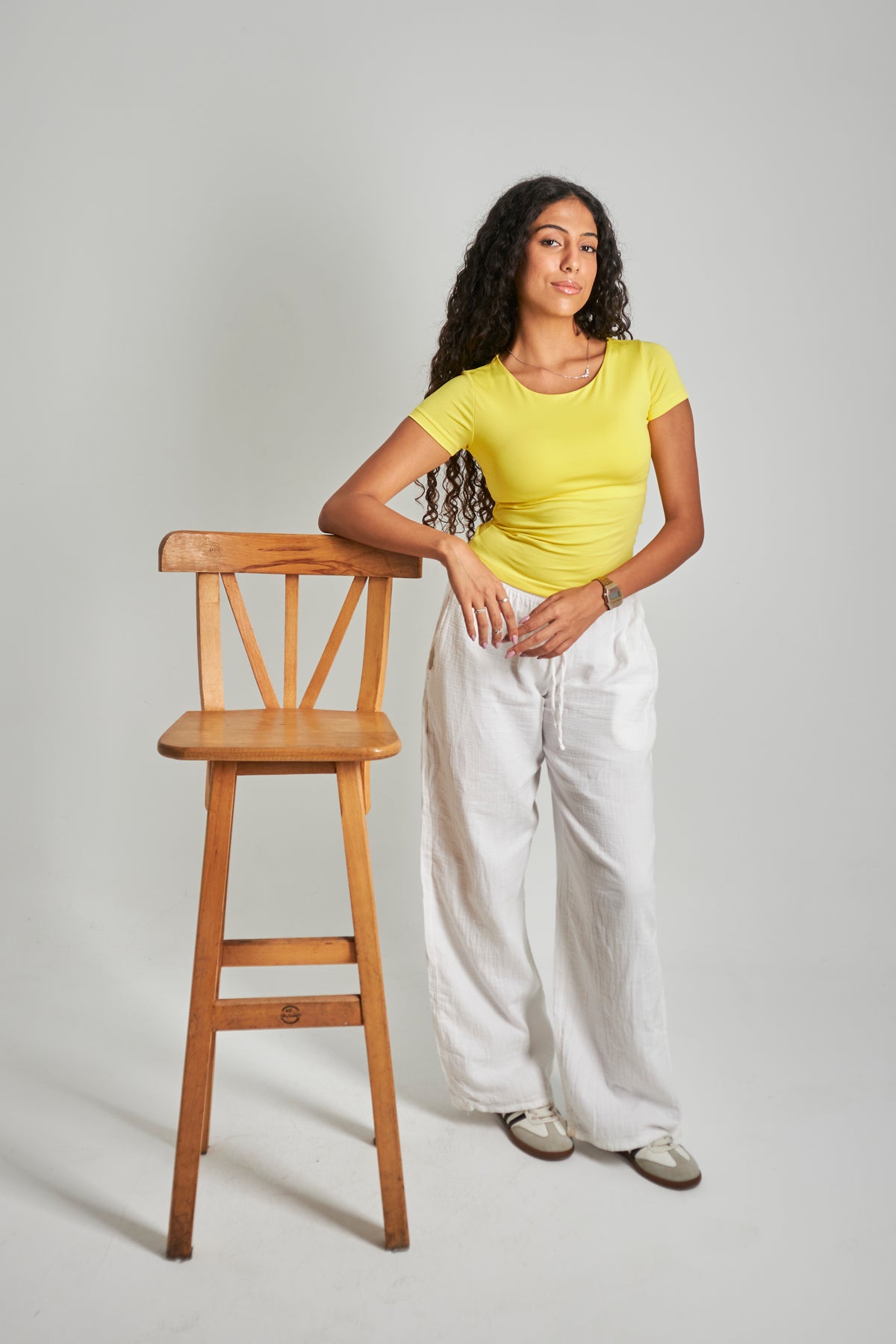 Yellow U -Shaped Neck Cotton Basic Top – Double Layered |