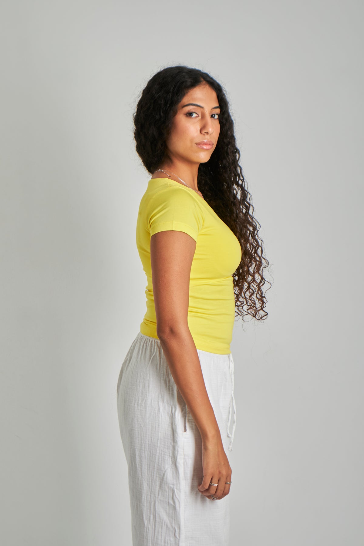 Yellow U -Shaped Neck Cotton Basic Top – Double Layered |
