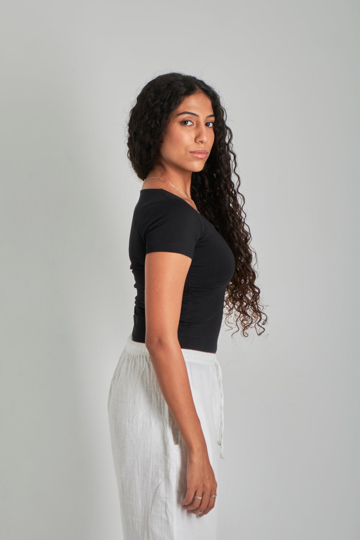 Black Square Neck Cotton Basic Top – Double Layered |