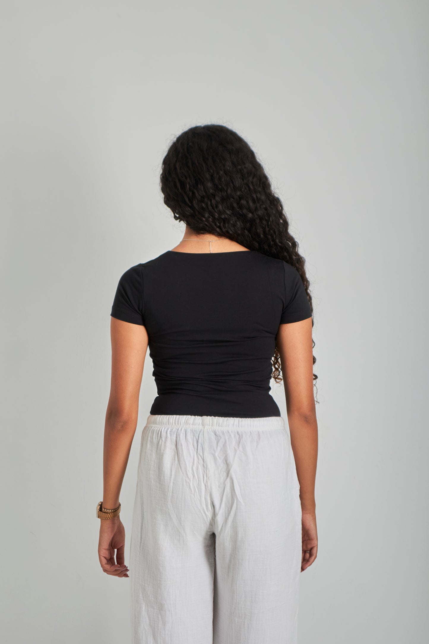 Black Square Neck Cotton Basic Top – Double Layered |