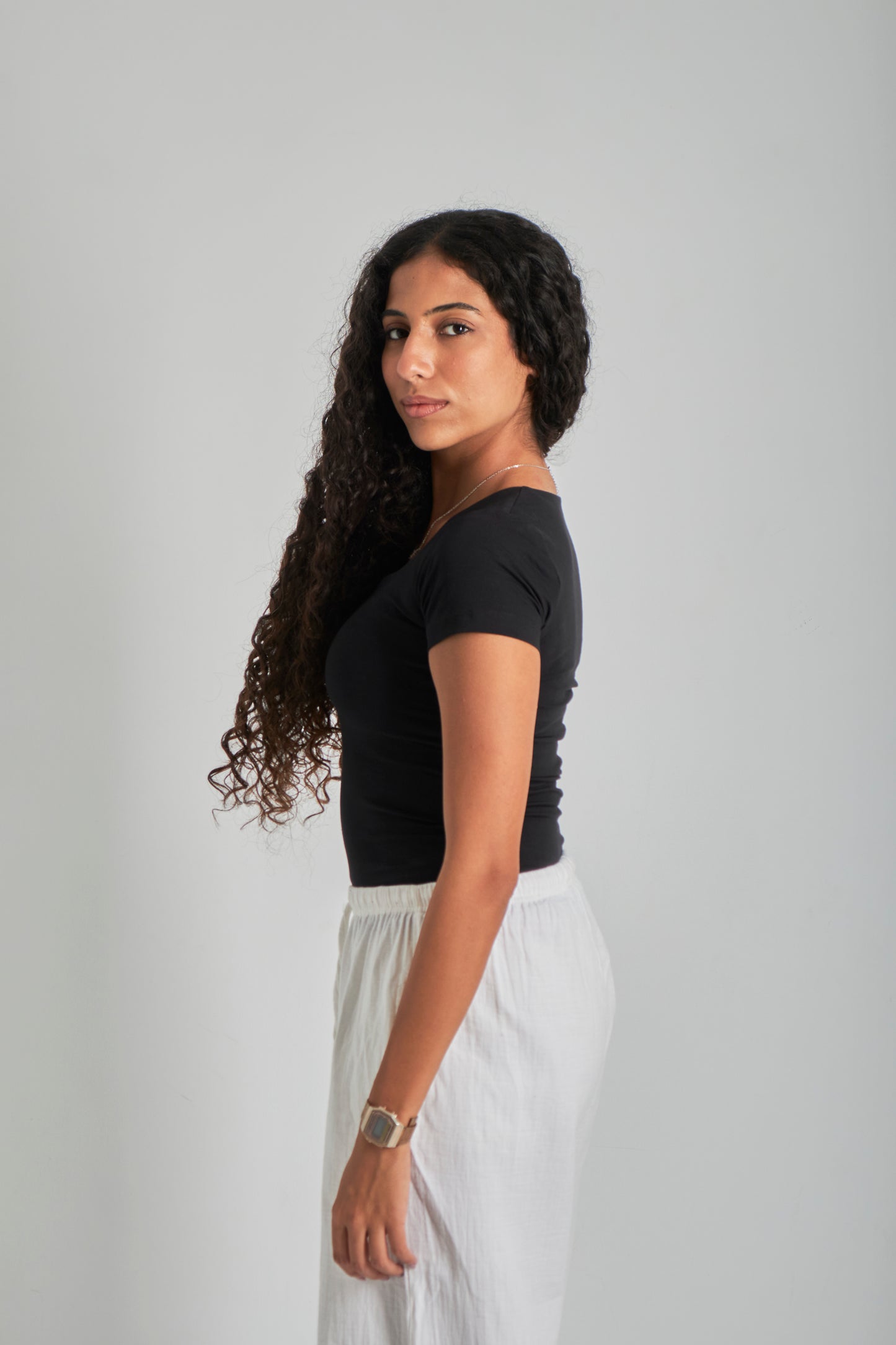 Black Square Neck Cotton Basic Top – Double Layered |
