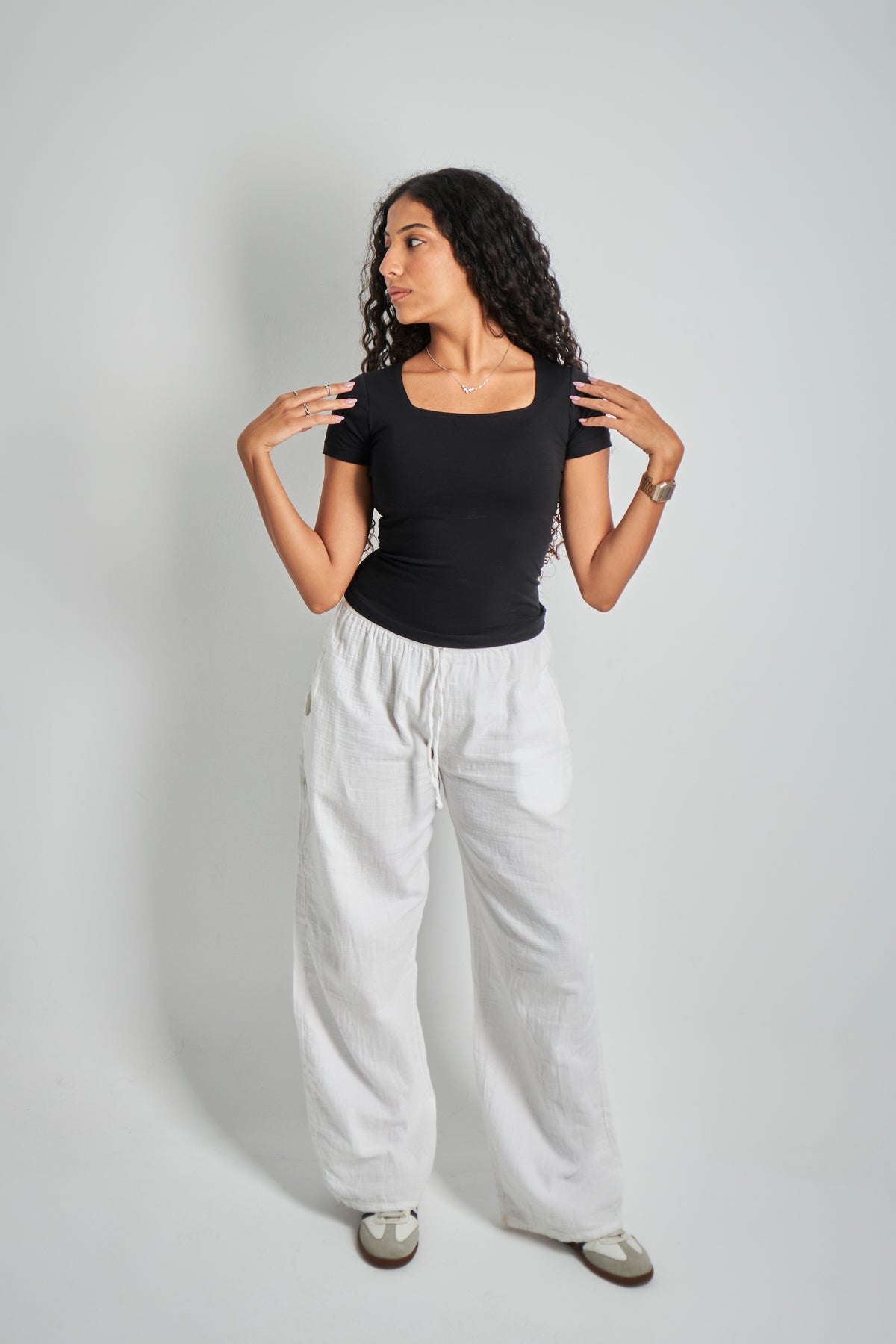 Black Square Neck Cotton Basic Top – Double Layered |