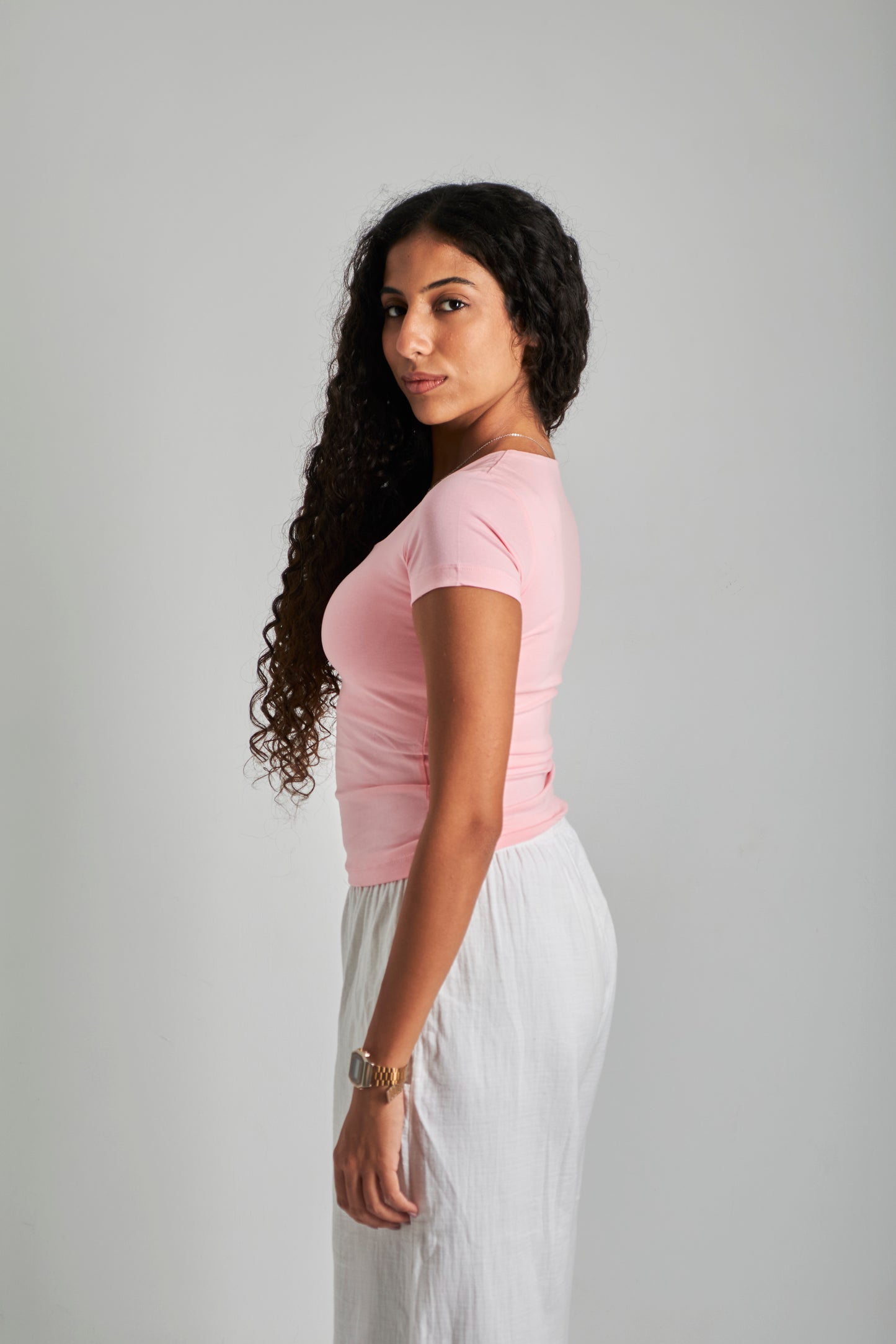 Baby Pink Square Neck Cotton Basic Top – Double Layered |