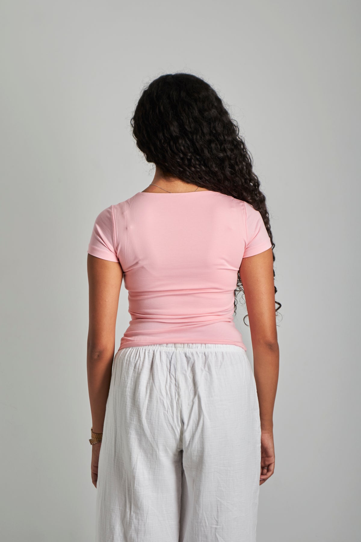 Baby Pink U -Shaped Neck Cotton Basic Top – Double Layered |