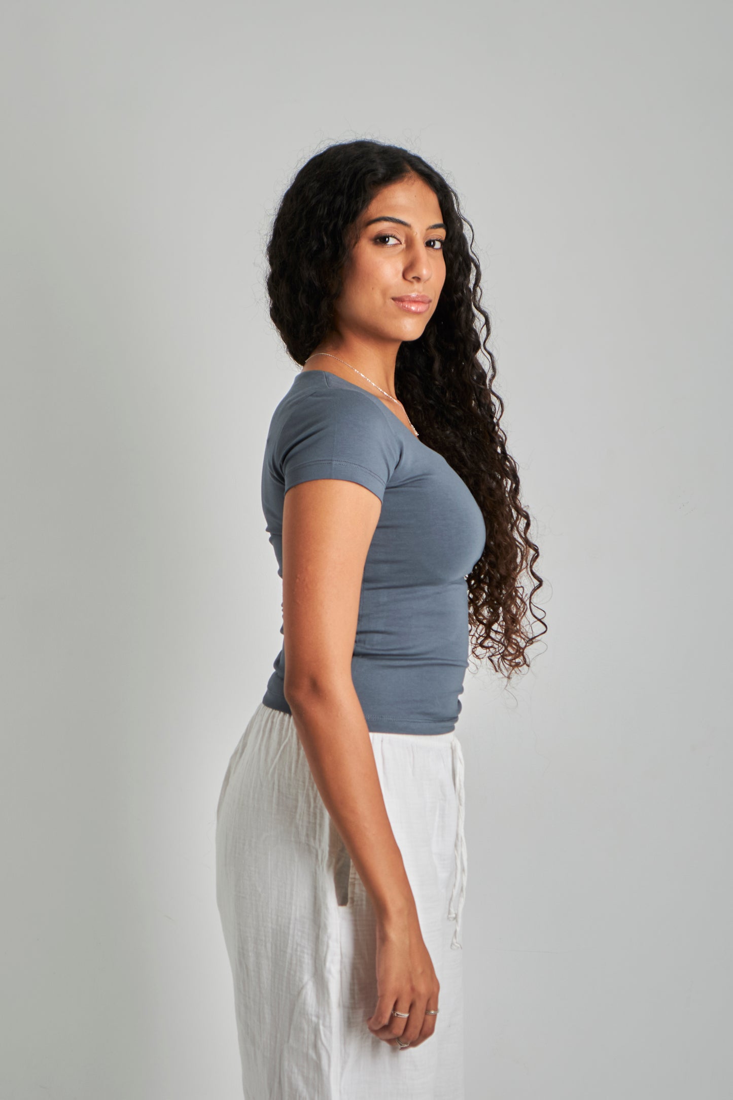 Iron Gray Square Neck Cotton Basic Top – Double Layered |
