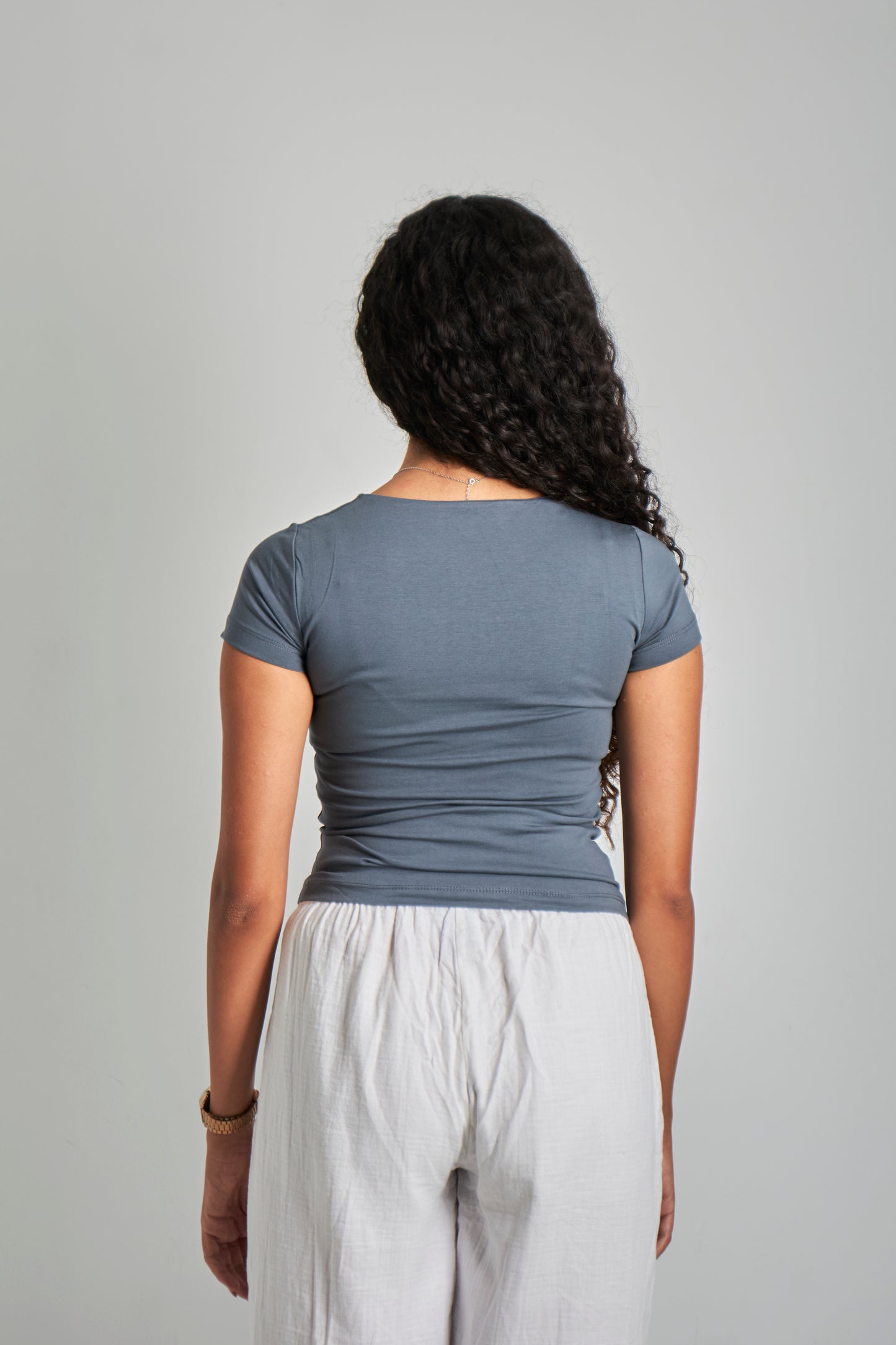 Iron Gray Square Neck Cotton Basic Top – Double Layered |