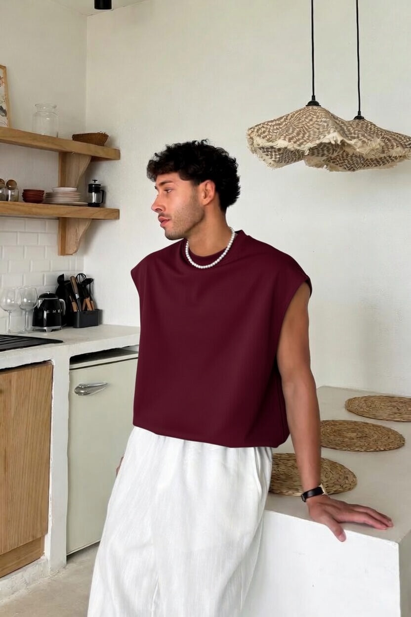 Burgundy Oversize  Cut-Off Tank