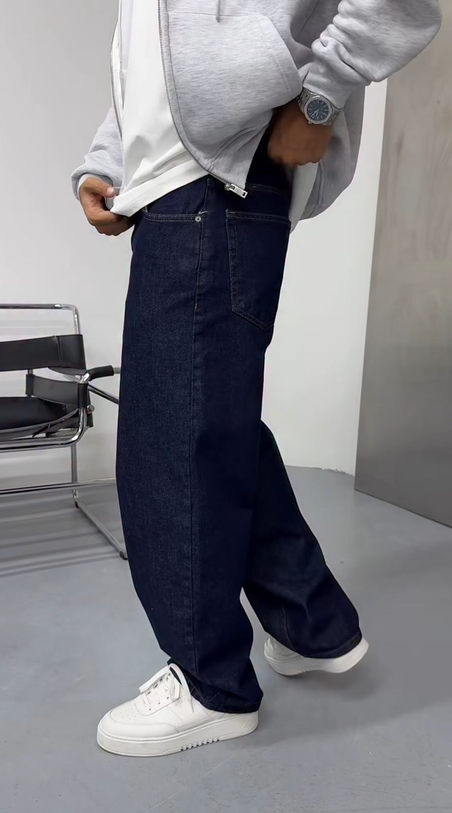 Navy Blue Washed Baggy Fit Denim 08