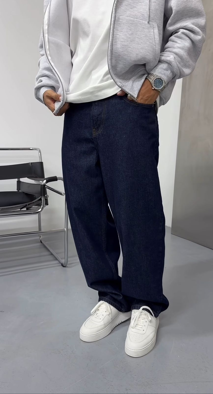 Navy Blue Washed Baggy Fit Denim 08