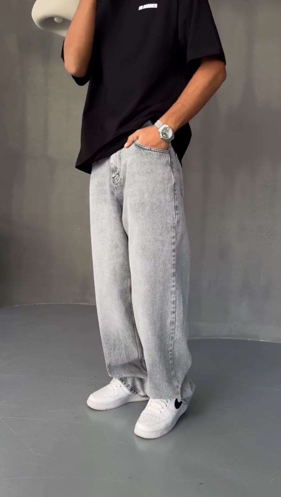 Light Grey Washed Baggy Fit Denim 03