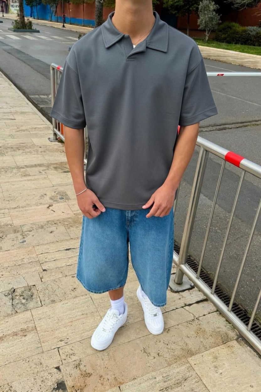 Iron Gray Boxy Polo Tee