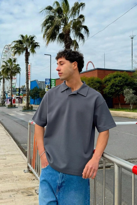 Iron Gray Boxy Polo Tee