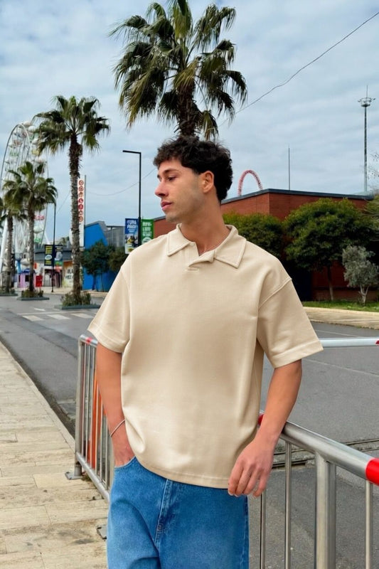 Beige Boxy Polo Tee
