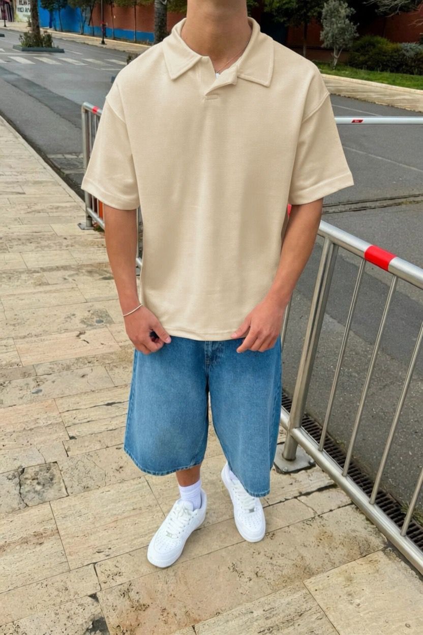Beige Boxy Polo Tee