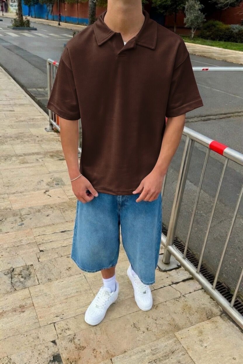 Brown Boxy Polo  Tee