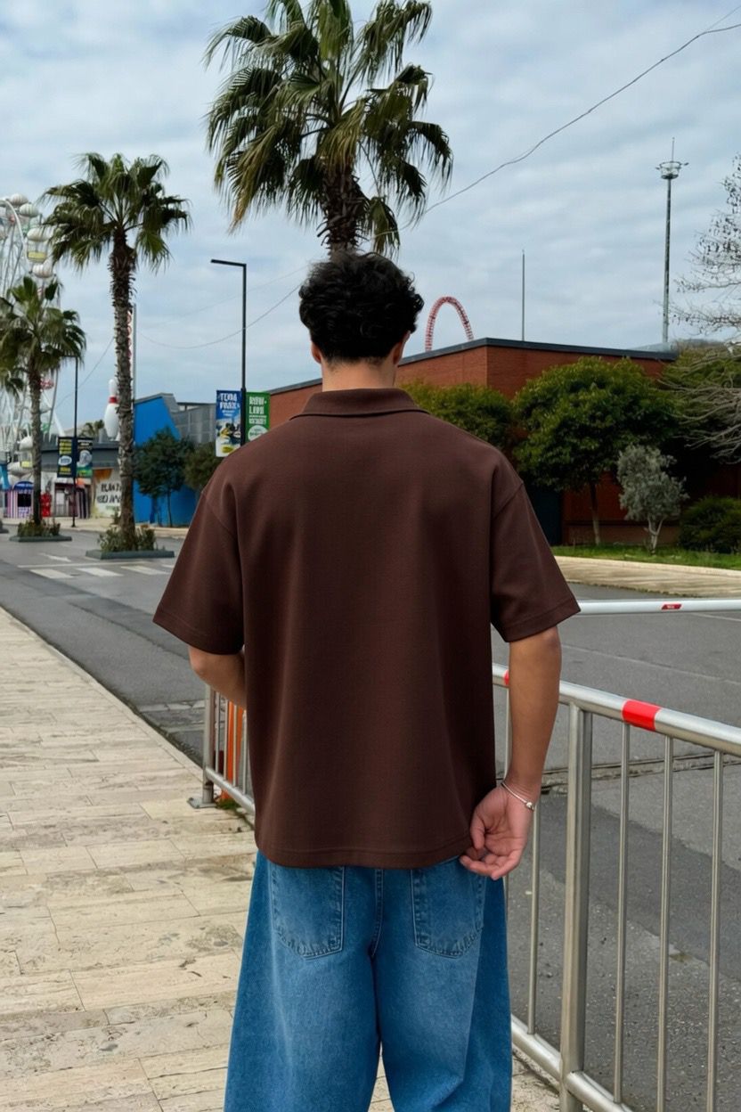 Brown Boxy Polo  Tee