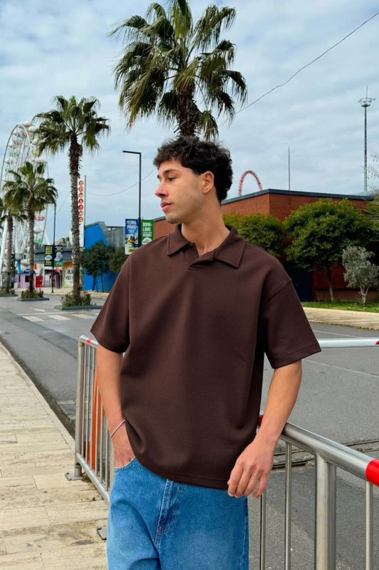 Brown Boxy Polo  Tee