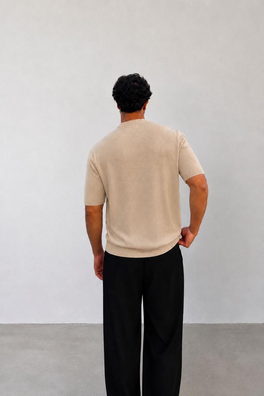 Beige Knit Round Neck Tee