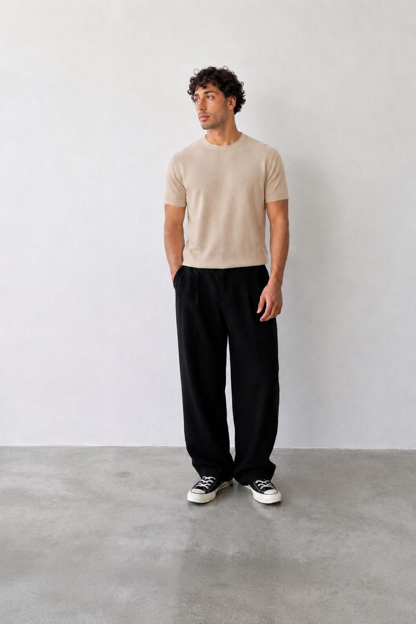 Beige Knit Round Neck Tee