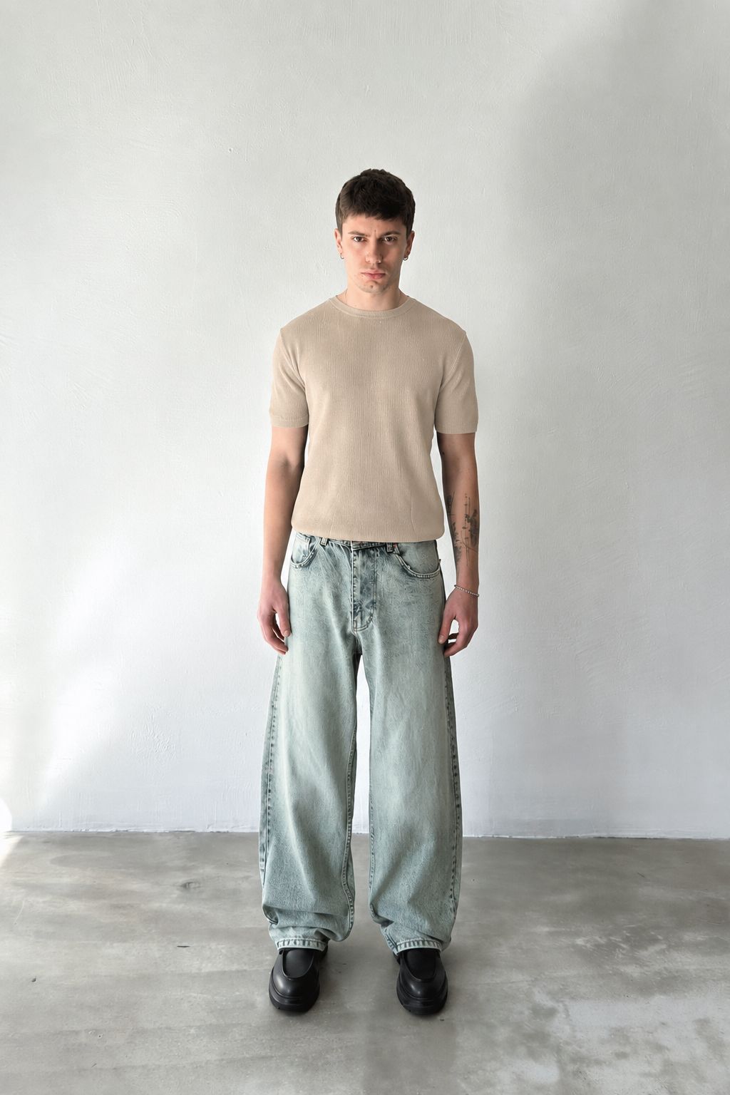 Beige Premium Ribbed Knit Tee