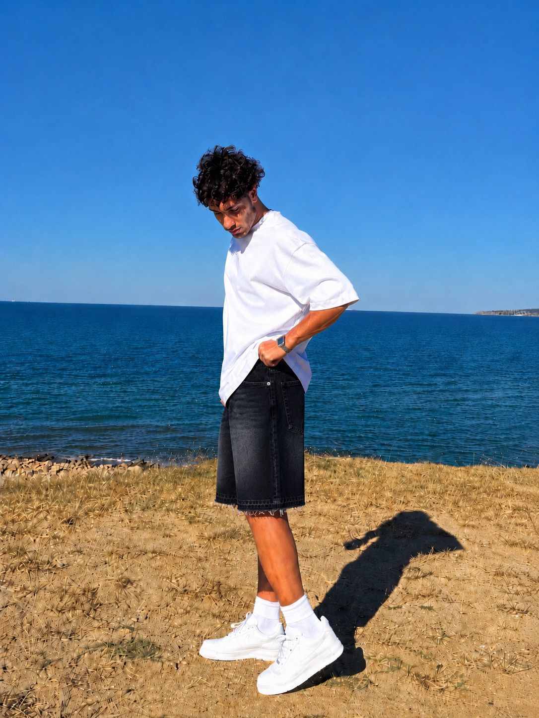 Black Washed Unfinished Denim Short