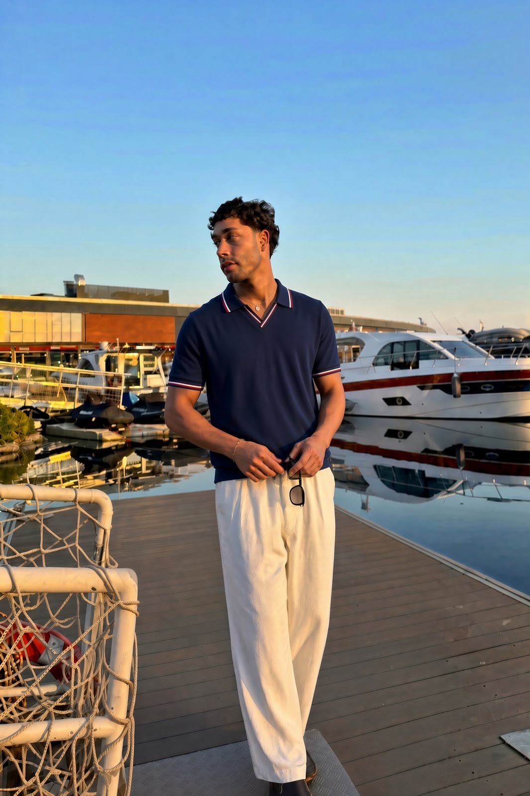 Indigo Polo basic knitted Stripe Shirt