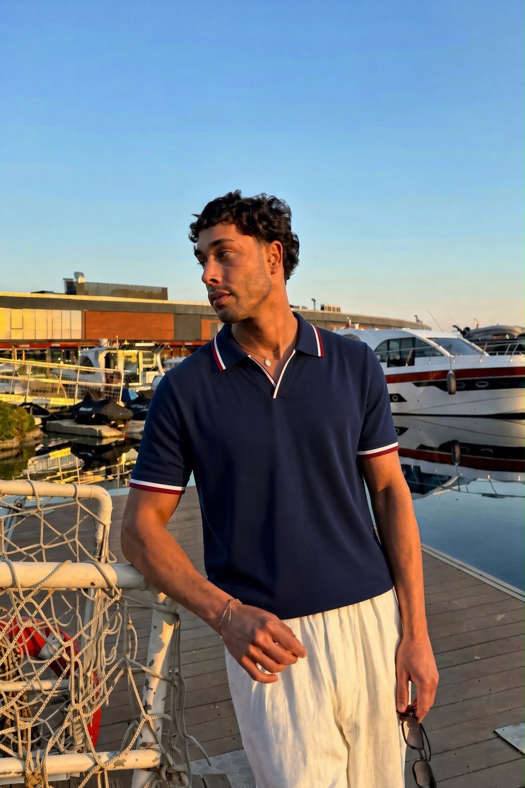 Indigo Polo basic knitted Stripe Shirt