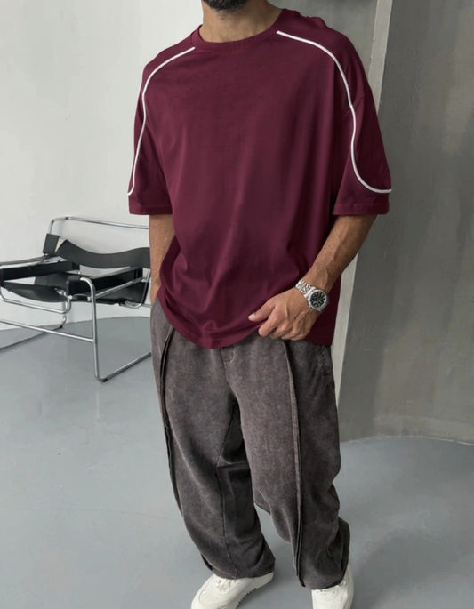 Burgendy "Piping" Oversize  T-shirt