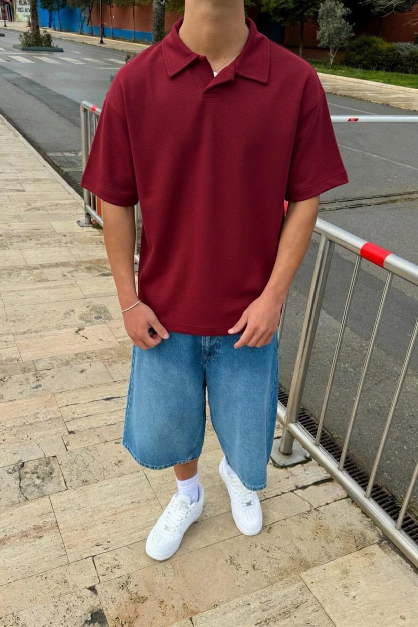 Burgundy Boxy Polo Tee