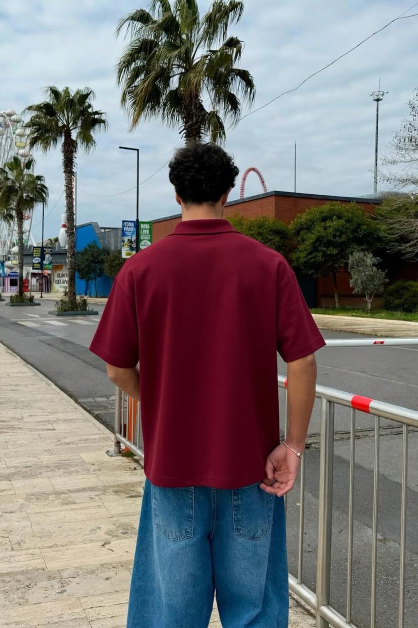 Burgundy Boxy Polo Tee