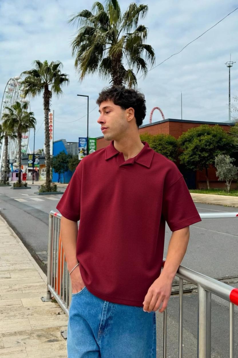 Burgundy Boxy Polo Tee