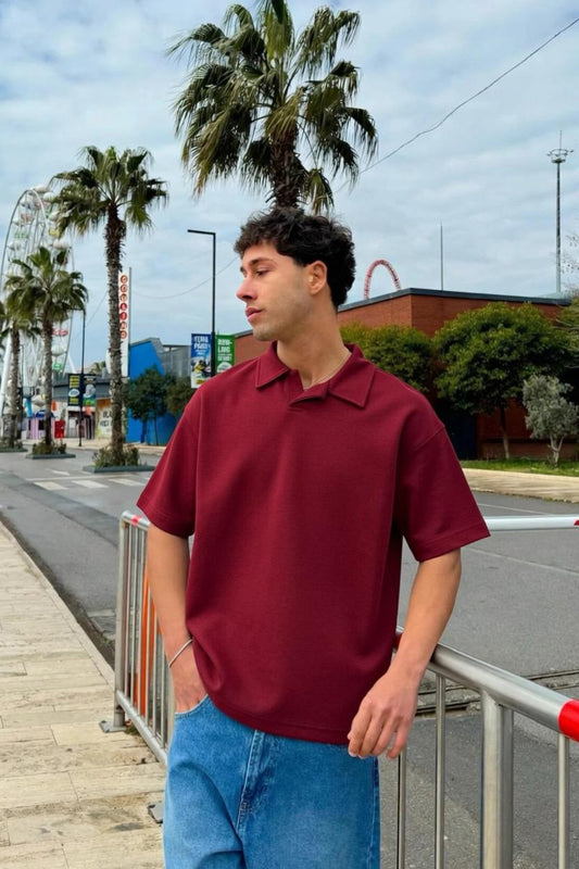 Burgundy Boxy Polo Tee