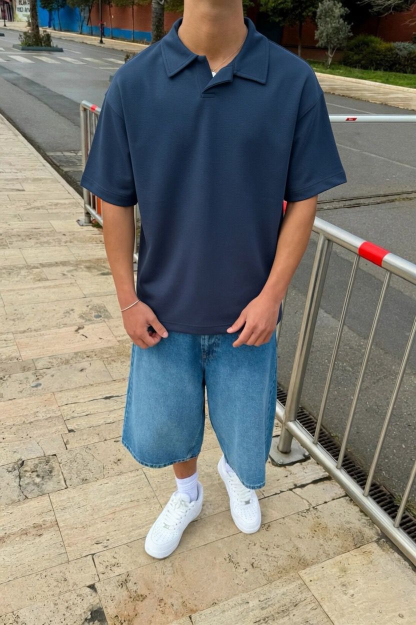 Indigo Boxy Polo Tee