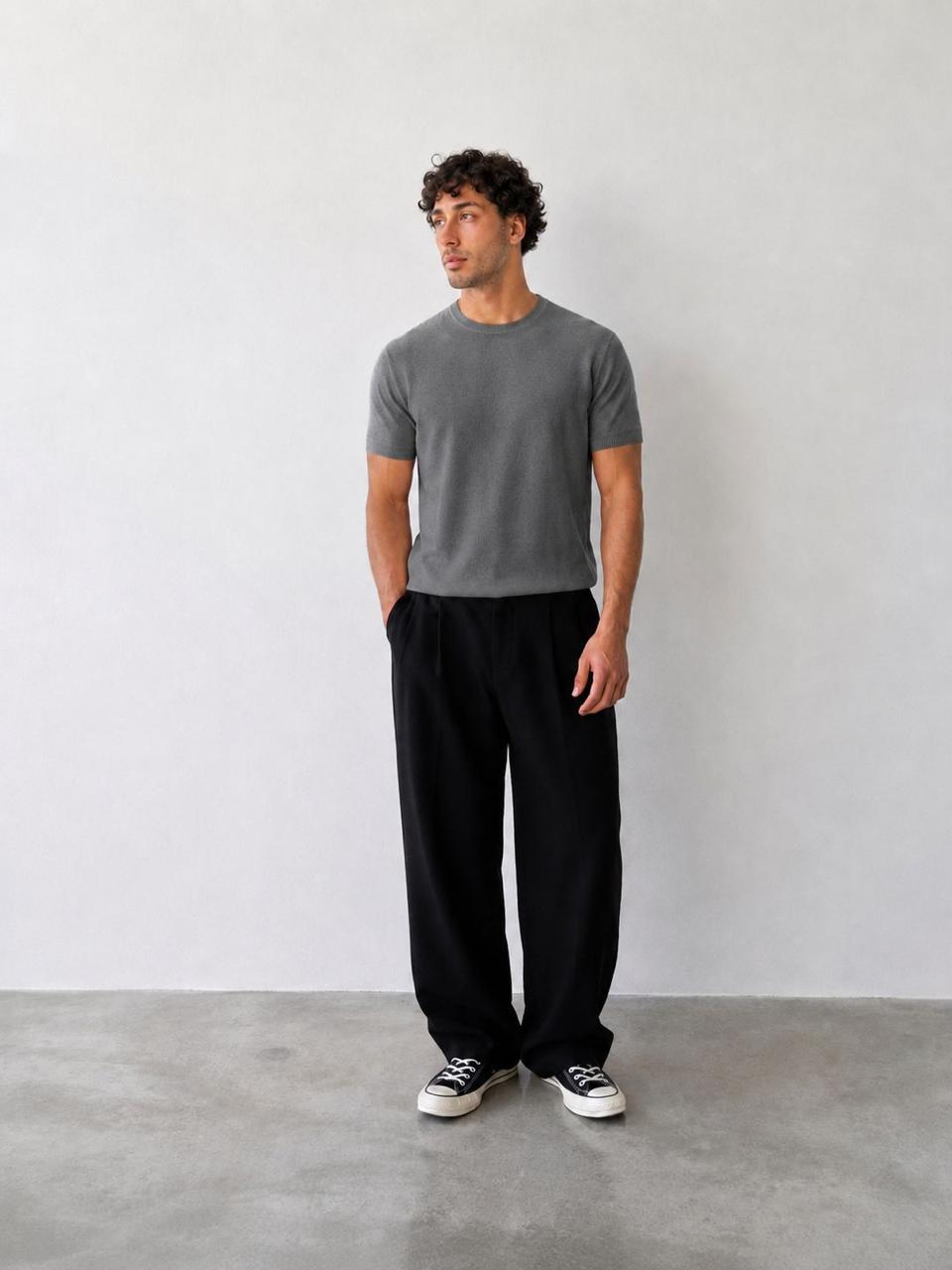 Iron Gray Knit Round Neck Tee