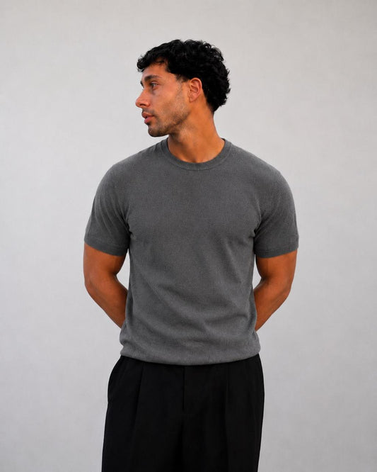 Iron Gray Knit Round Neck Tee
