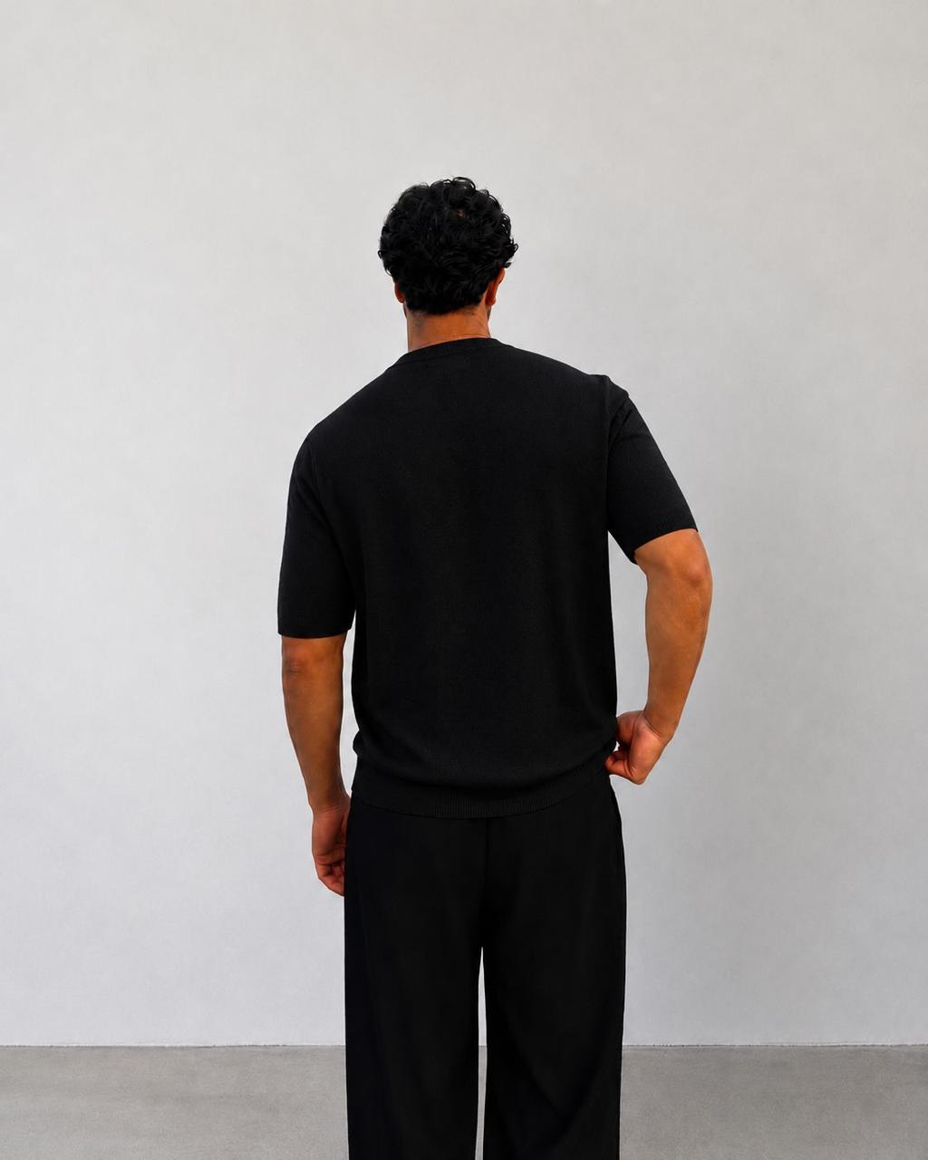 Black Knit Round Neck Tee