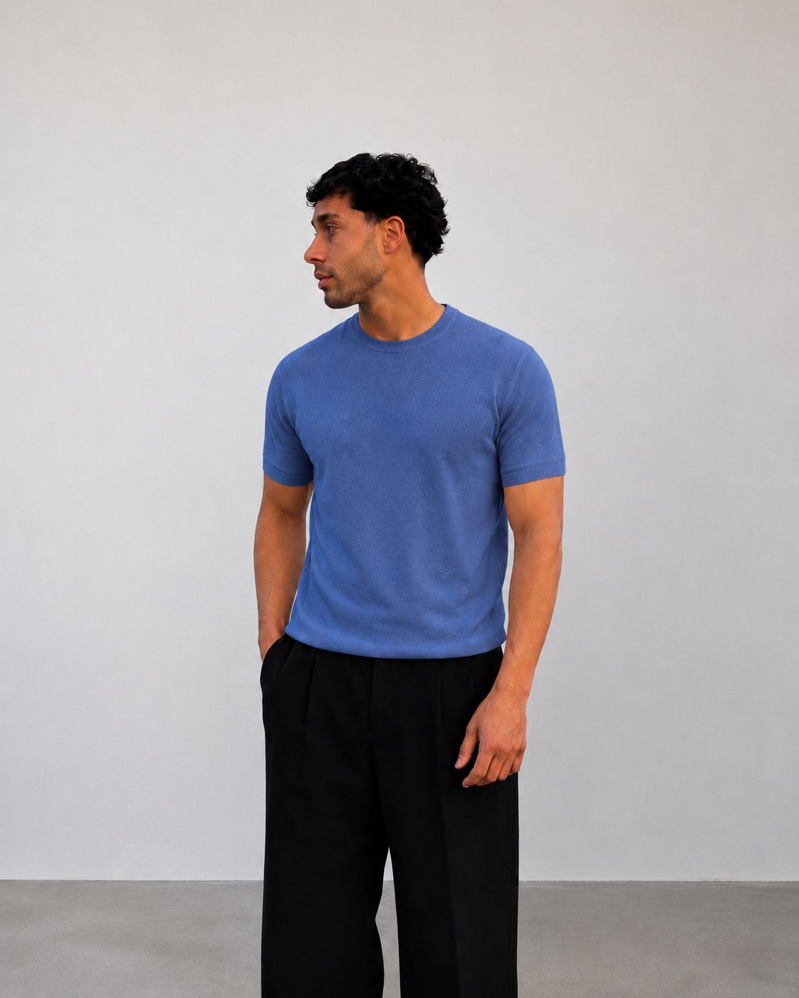 Royal Blue Knit Round Neck Tee